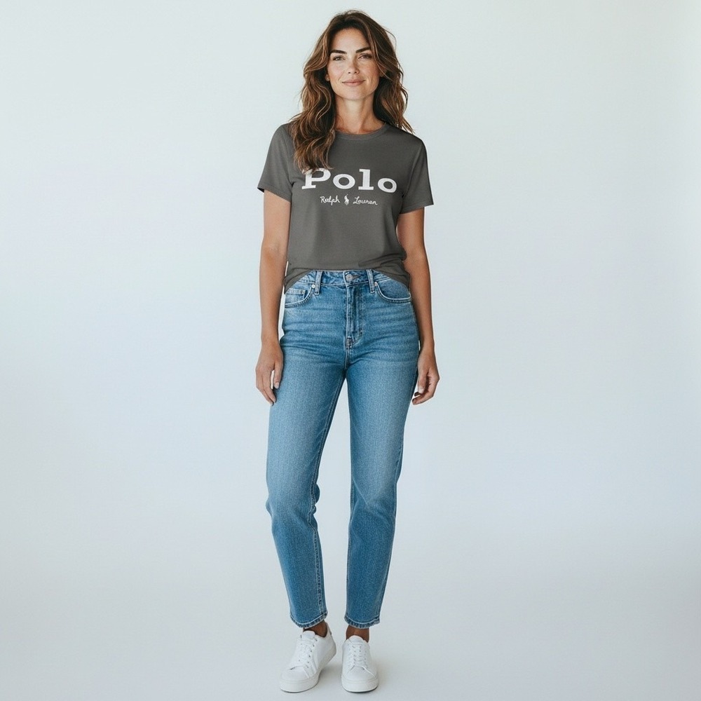 Polo Ralph Lauren Womens Gray embroidered T-Shirt 100% Cotton preppy classic L
